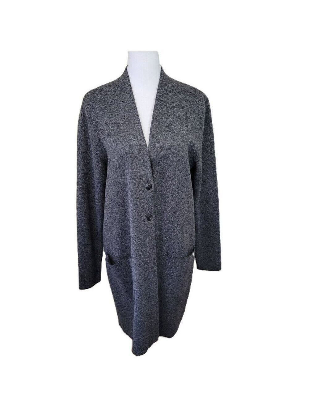 J. Jill Gray Sweater Button Closure Front Pockets Long Cardigan Women's Size S